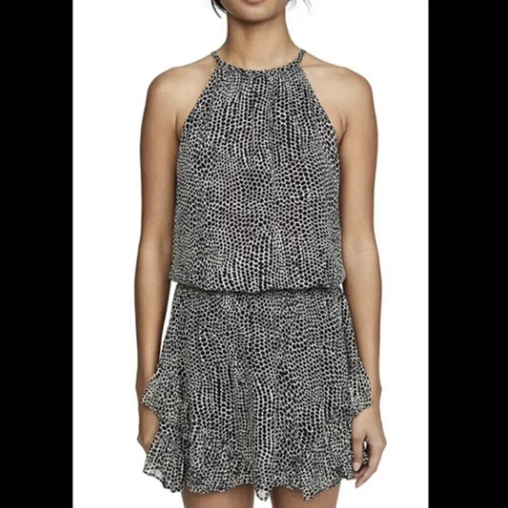 Ramy Brook BITSY 100% Silk Black & White Polka Dot Sleeveless Drop Waist Dress - Picture 3 of 16